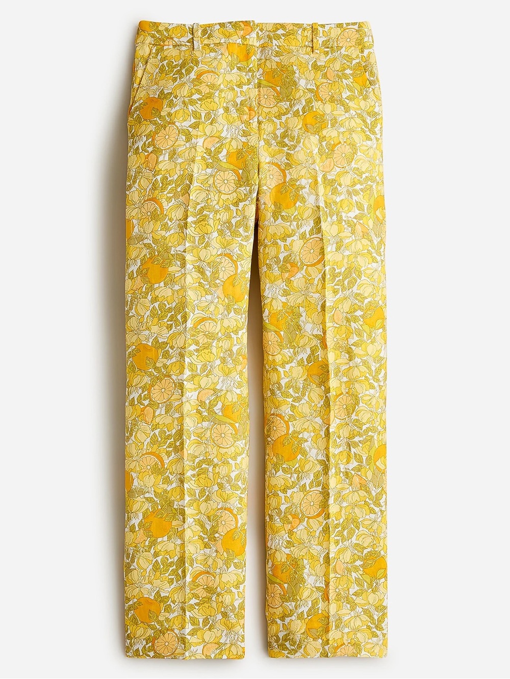 J. Crew Ingrid Linen Pant in Limone Yellow & Green Floral Citrus Print size 4